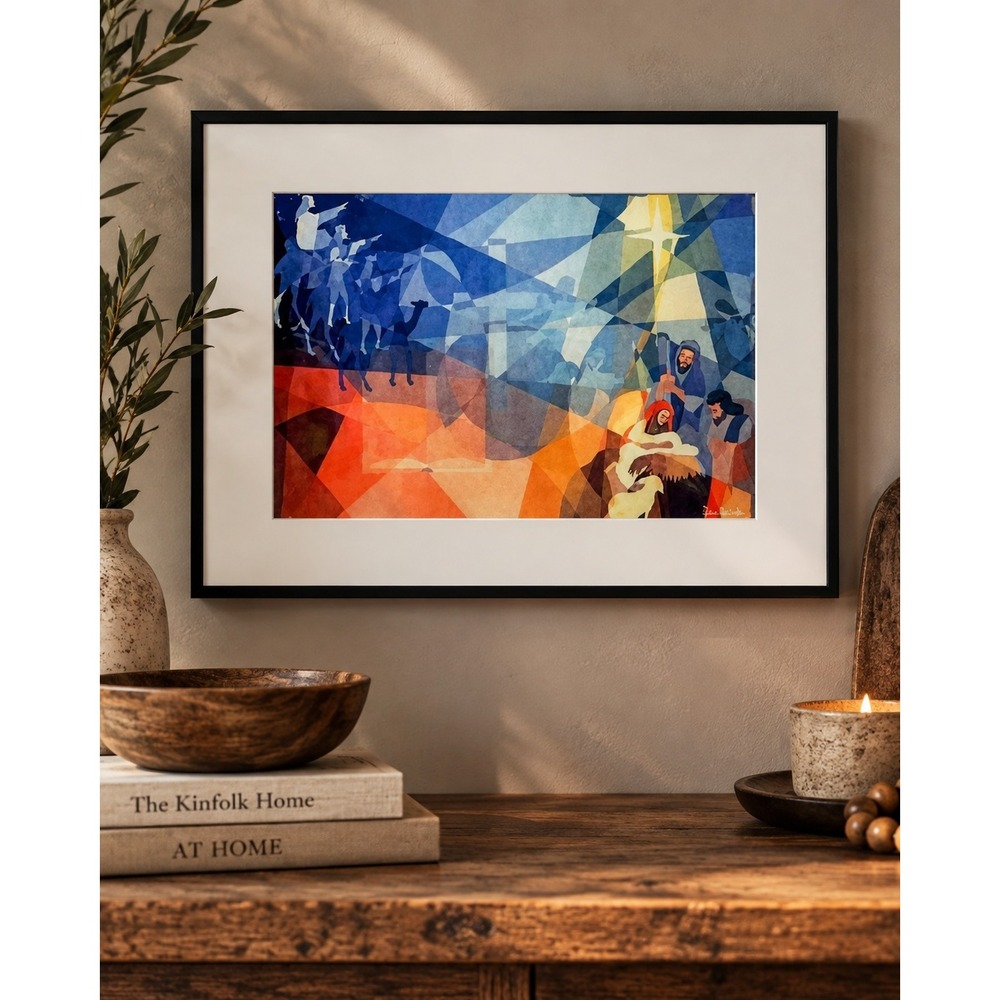 Glenn Bautista The Event 1965 Nativity Art Print Framed Mid Century Modern 16x12